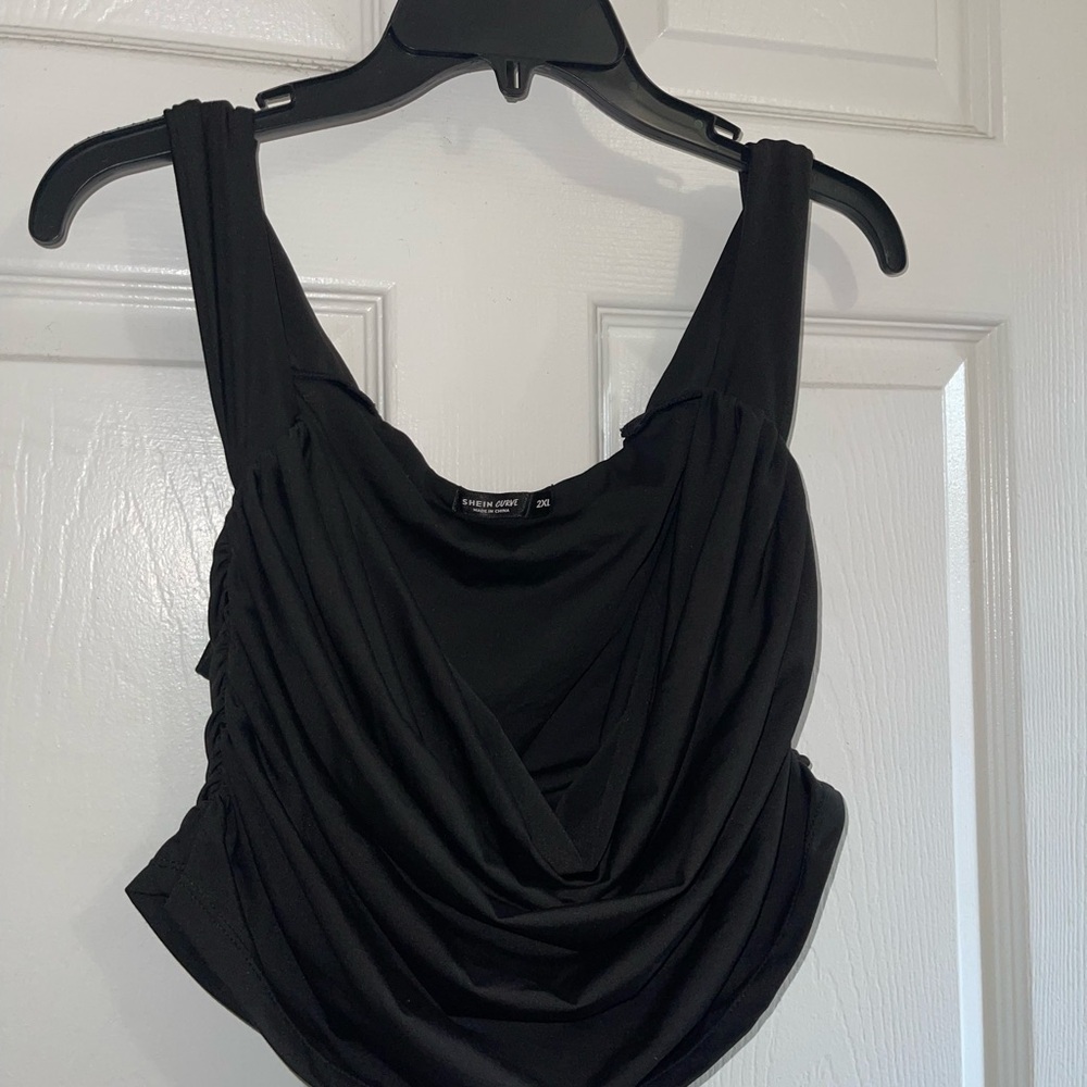 SHEIN Curve Black Cowl Neck Drape Blouse